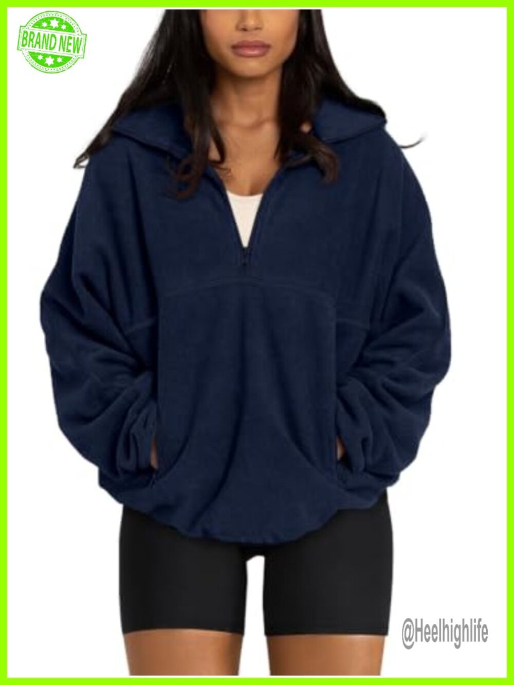 Sherpa Fleece Half Zip Pullover Oversized Hoodie Sweatshirt